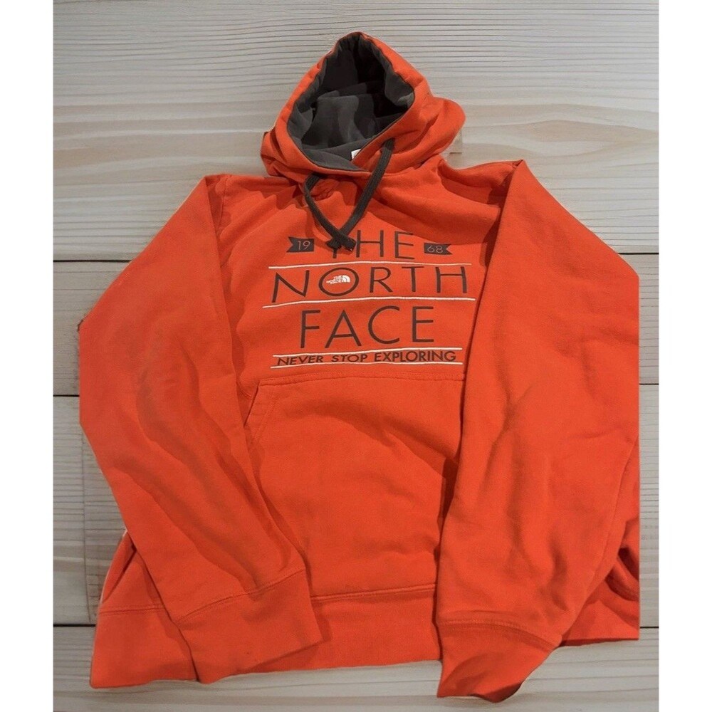 The North Face Hoodie Men's Medium Orange Pullover Never Stop Exploring Vintage